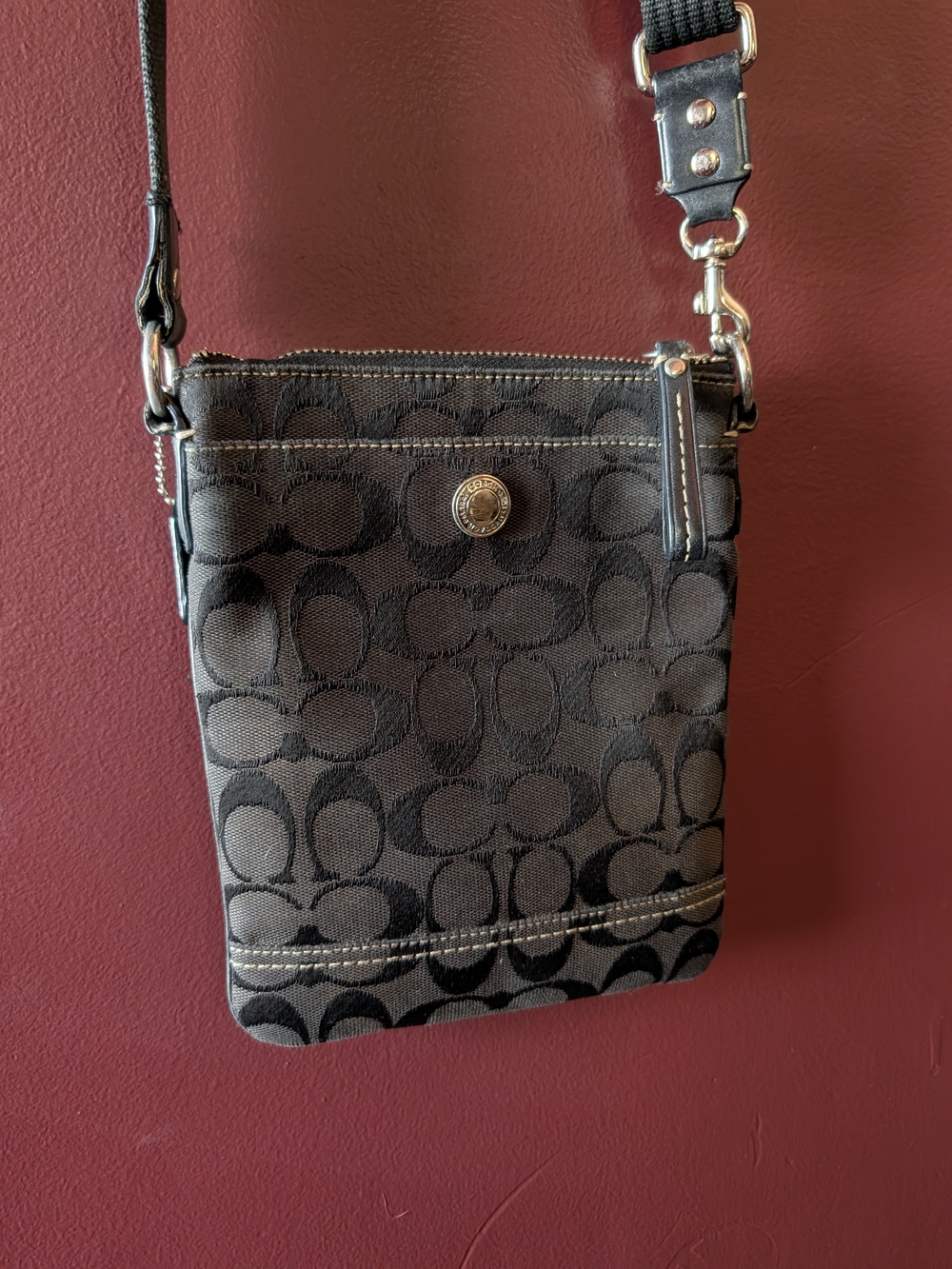 COACH Black and Charcoal Signature C Monogram Canvas Jacquard Crossbody Bag